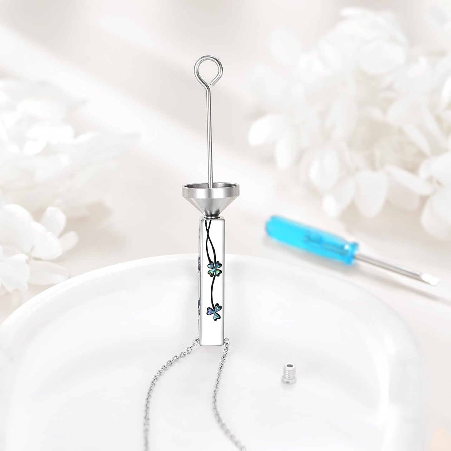 Urn Necklaces for Ashes Sterling Silver 3D Vertical Bar Memorial Pendant for Loved Ones Keepsake Cremation Jewelry Gifts for Women Men