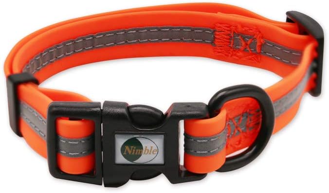 NIMBLE Dog Collar Waterproof Pet Collars Anti-Odor Durable Adjustable PVC & Polyester Soft with Reflective Cloth Stripe Basic Dog Collars S/M/L Sizes (Small (9.45”-14.17”inches), Orange)