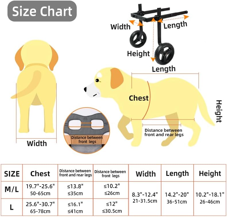 Large Dog Wheelchair for Back Legs with Pet Traction Rope - Adjustable Hind Leg Support Cart with Breathable Air Mesh Harness, All-Terrain Wheels & Foldable Frame - Mobility Aid for Disabled/Injured