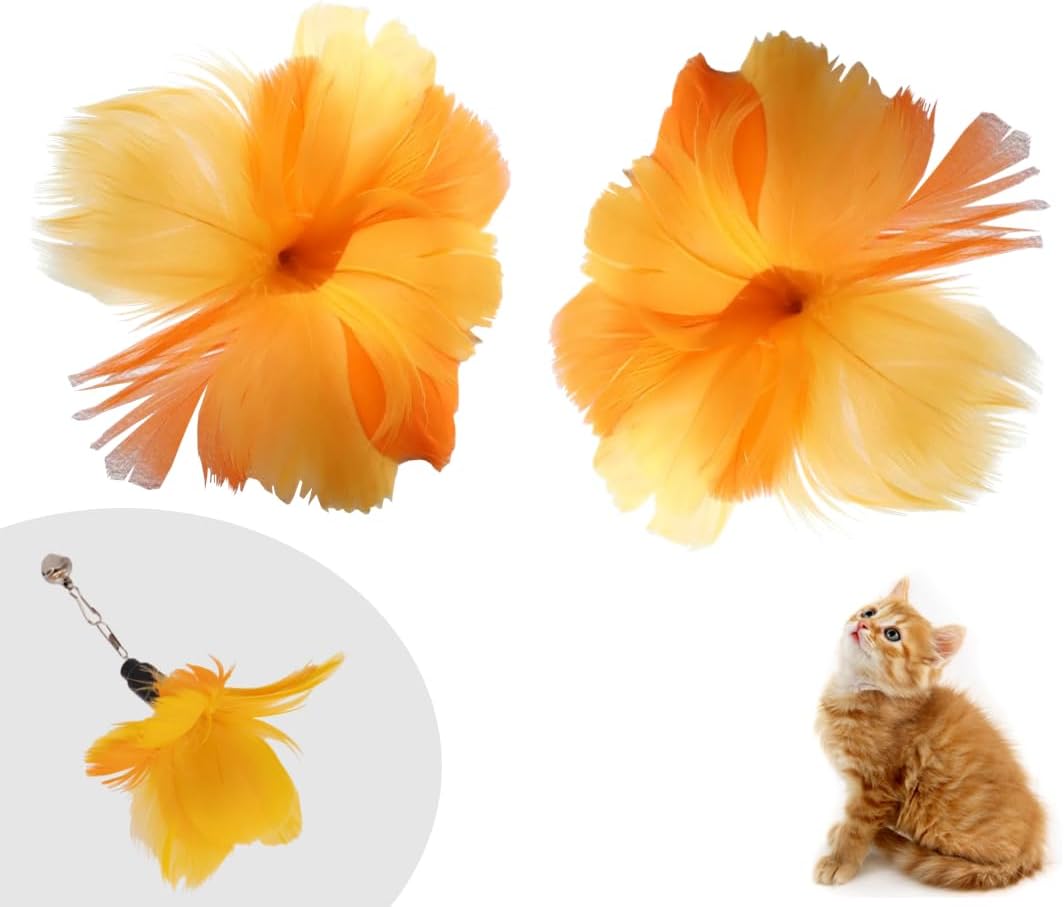 Cat Feather Toys Replacement - 2 Pcs Handmade Natural Flowers - Cat Toy Wand Refills - Interactive Kitten Teaser Wand Attachments - Cat Toys for Indoor Cats Play