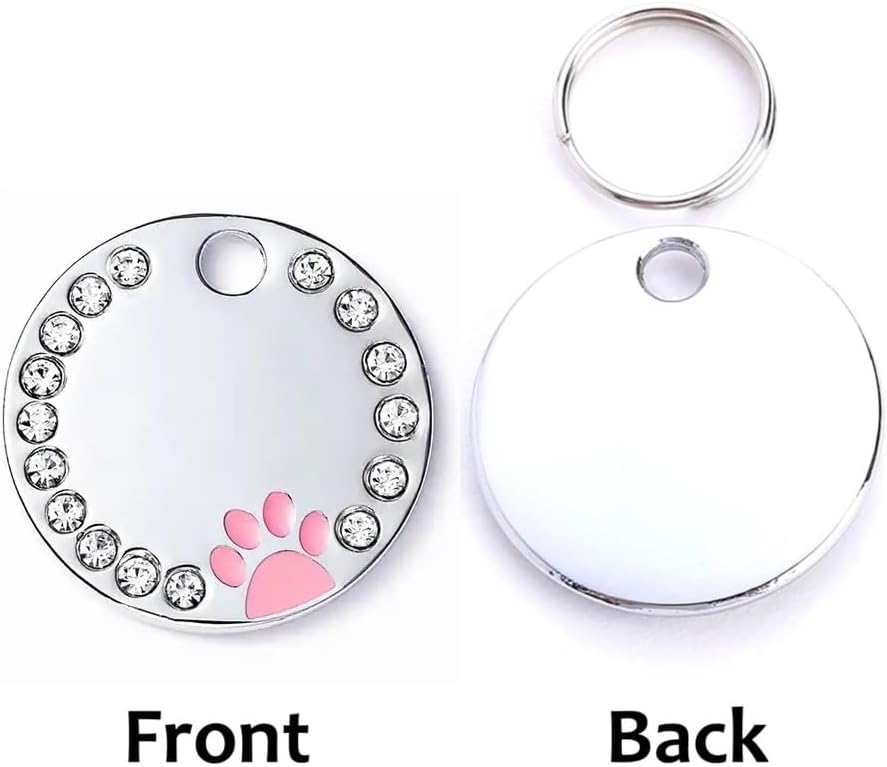 Personalized Dog/Cat Cute Paw Pet ID Tag with Unique Laser Engraving Name and Phone Number for Pet Collar or Key Chain (Pink)