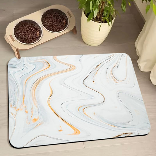 Dog Food Mats for Floors Waterproof, Dog Cat Water Bowl Mats Pet Feeding Absorbent Mat Dog Cat Pet Placemats for Food and Water Marble 17 * 30 inch