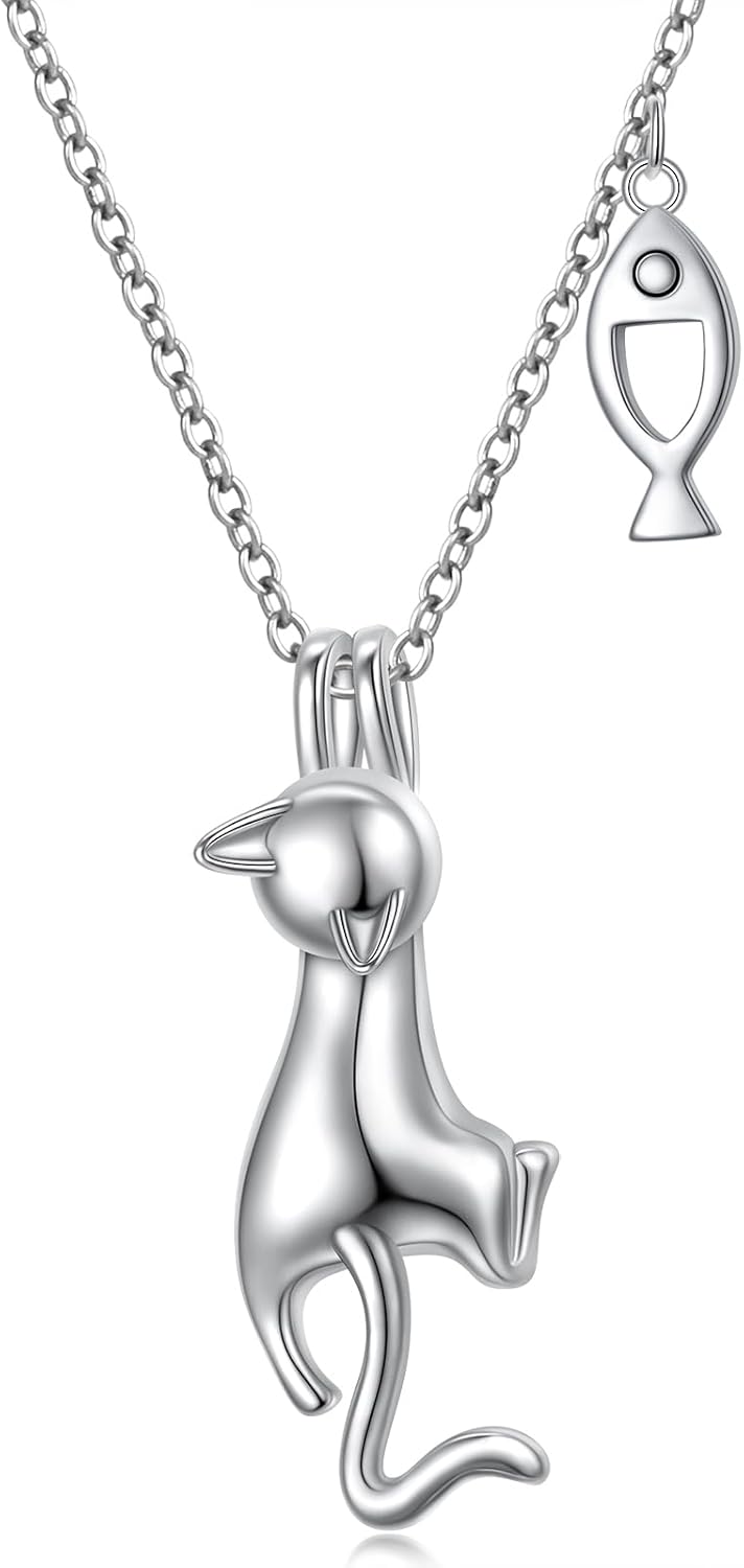DAOCHONG Pet Cremation Jewelry Cat Urn Necklace for Ashes 925 Sterling Silver Memorial Ashes Necklaces Animal Urn Pendants Keepsake Gift for Women Men