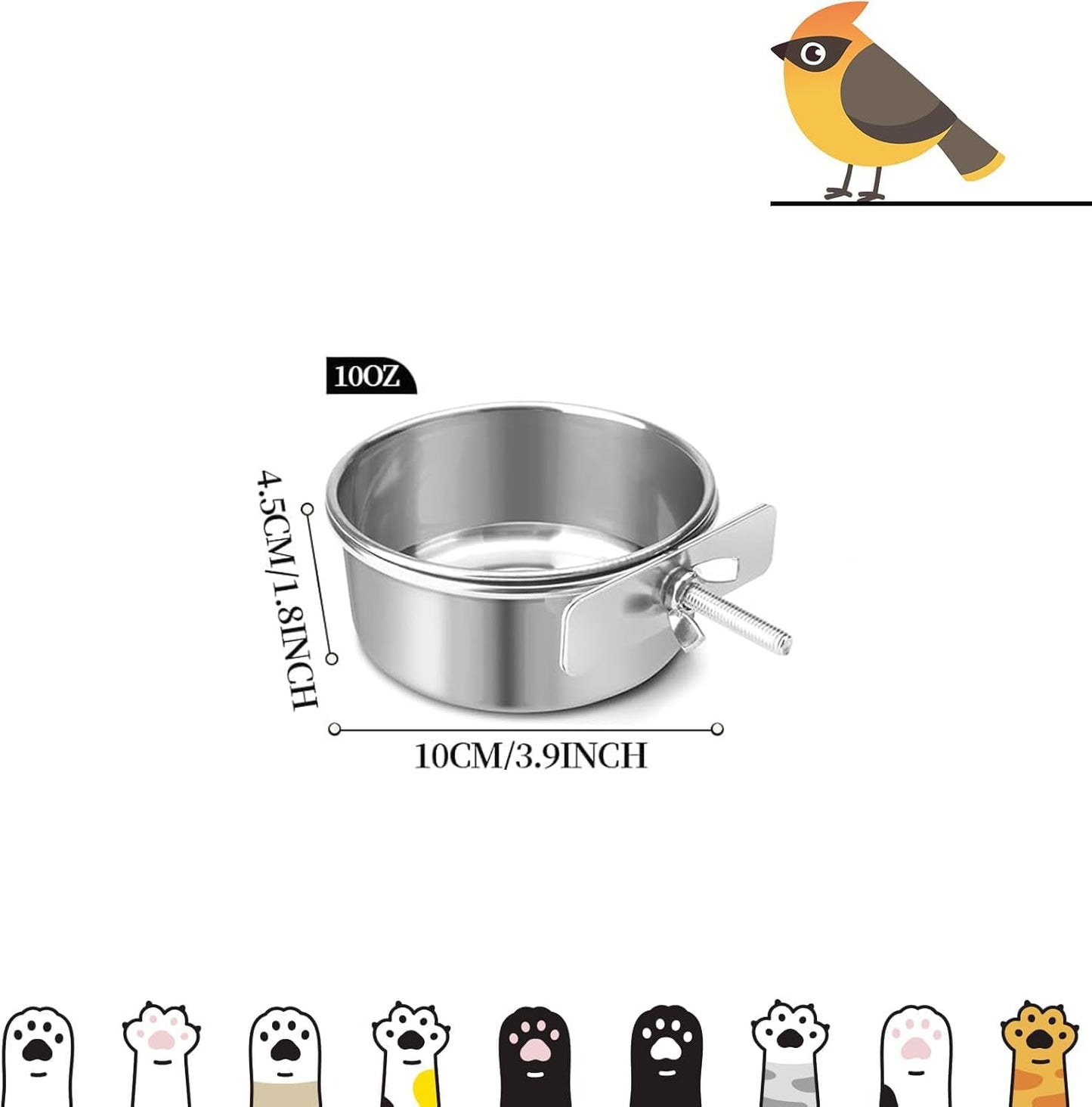 12 Pcs Stainless Steel Bird Food Bowls, 10 oz Bird Water Bowls with Clamp Holders, Parrot Cage Coop Feeders for Cockatiel Conure Budgie Parakeet Macaw (12PC-10oz Stainless Steel Bowl)
