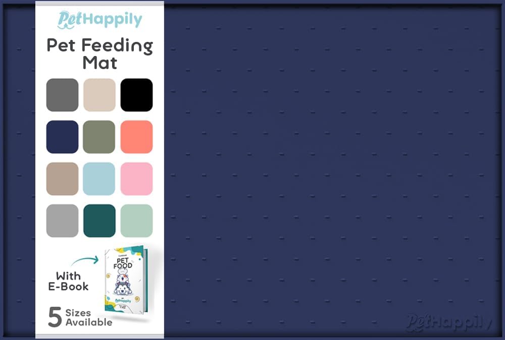 Dog Food Mat - 24x15 Raised Edges Dogs Mat for Food and Water Prevent Spill, Waterproof Cat Food Mats Protect Floors, Easy Clean Dog Bowl Mats for Food and Water, Silicone Pet Feeding Placemats Navy