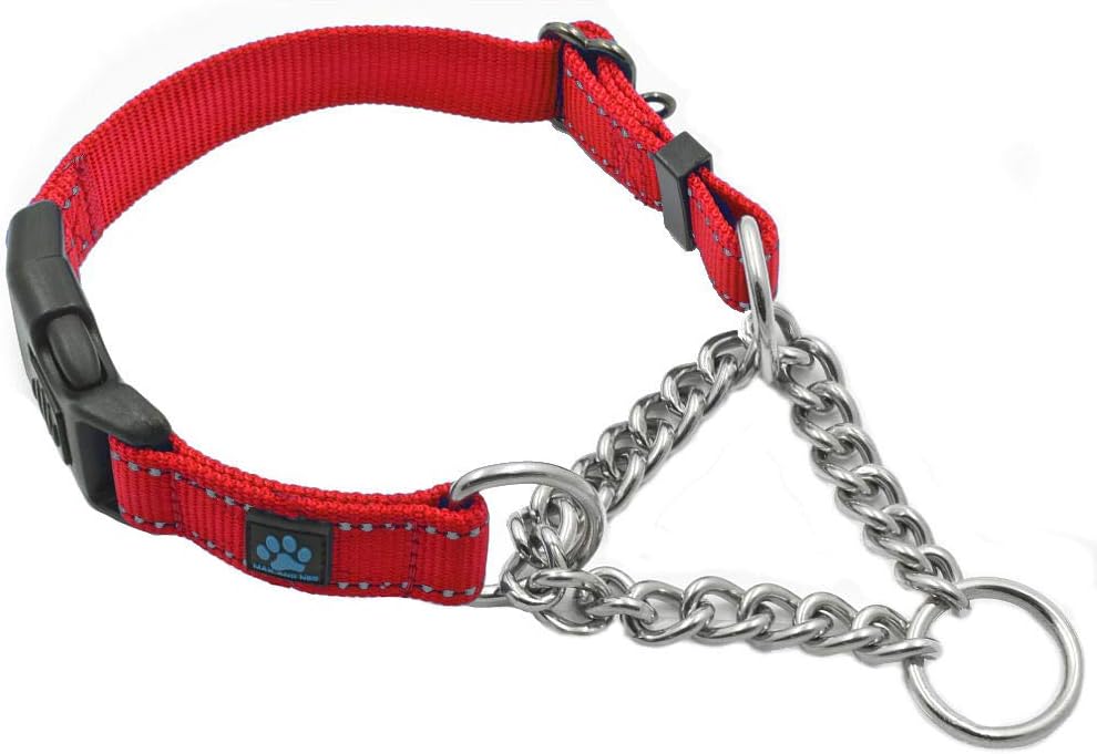 Max and Neo Stainless Steel Chain Martingale Collar - We Donate to a Dog Rescue for Every Collar Sold (Small, RED)