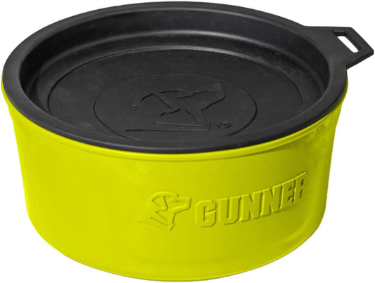 GUNNER Dog Bowl with Spill-Proof Travel Lid – 7.5" x 3.75", 1.3 lb, 7-Cup Capacity, BPA-Free, Rust-Proof, Shock-Resistant, Stackable, Dishwasher Safe, Leak-Resistant Nesting Lid – Yellow Green
