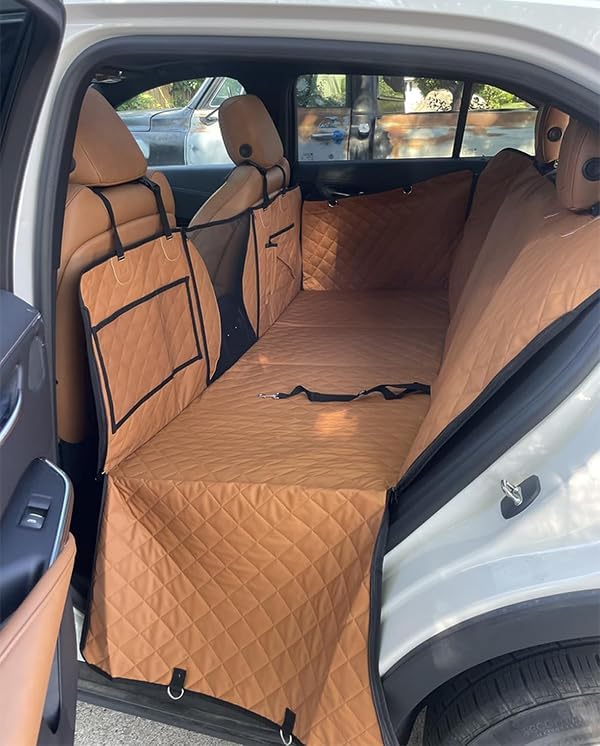 AsFrost PU Leather Dog Seat Cover for Back Seat Extender-Upgraded Hard Bottom Back Seat Pet Cover for Dogs, Anti-Scratch Nonslip Waterproof Dog Hammock Bed for Car Mid-Size SUV Small Truck-Orange