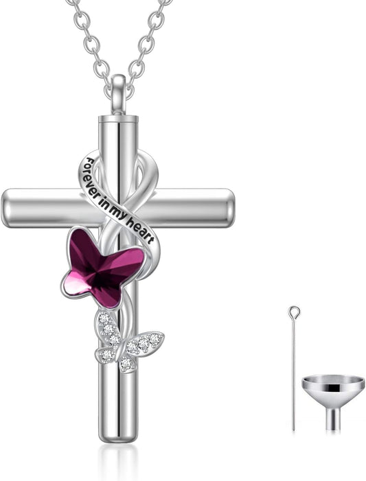 Cross Urn Necklace for Ashes 925 Sterling Silver Cremation Jewelry with Funnel Filler Kit Ashes Necklace for Human Women Girl Pets