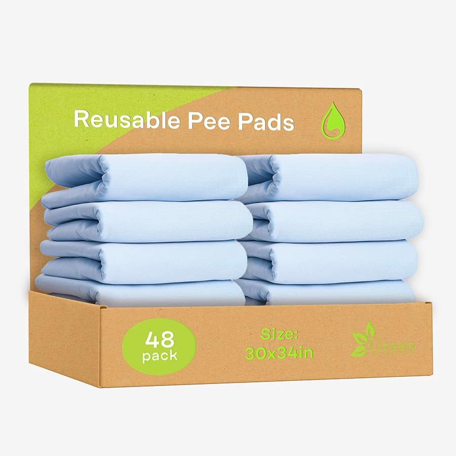 GREEN LIFESTYLE Washable Underpads for use as Incontinence Bed Pads, Reusable pet Pads, Great for Dogs, Cats, Bunny & Seniors (48 Pack - 30x34) Blue