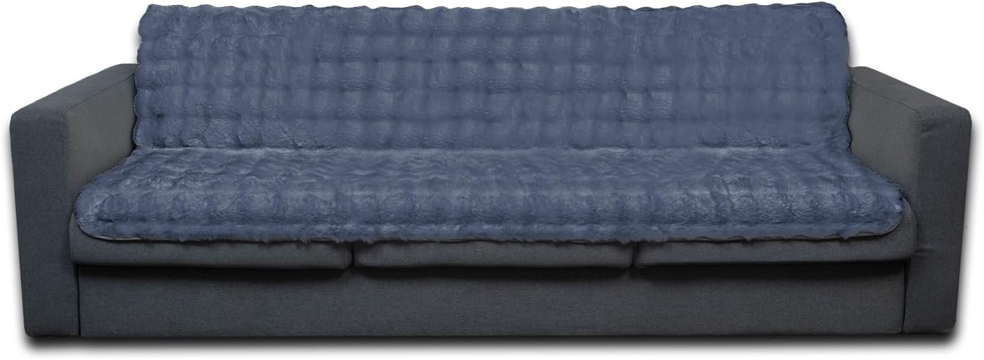 Dogs/Cats Bed Mats, Dog Pad Washable Removable Couch Cover with Anti-Slip Back, Plush Long Fur Mat, Perfect for Small, Medium and Large Dogs.(Noble Gray-Bubble, 52"x82")