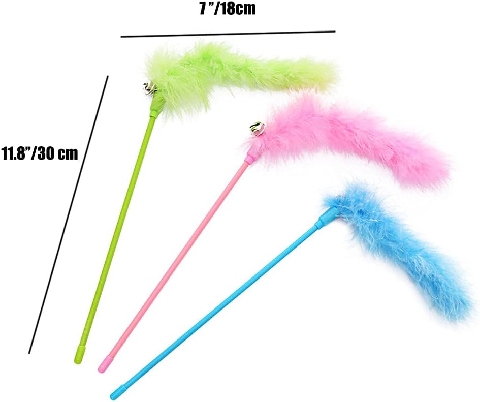 IUHKBH Cat Wand Toys, 6 PCS Interactive Cat Feather Toys Colorful Cat Teaser Wand with Bell for Cats and Kitties