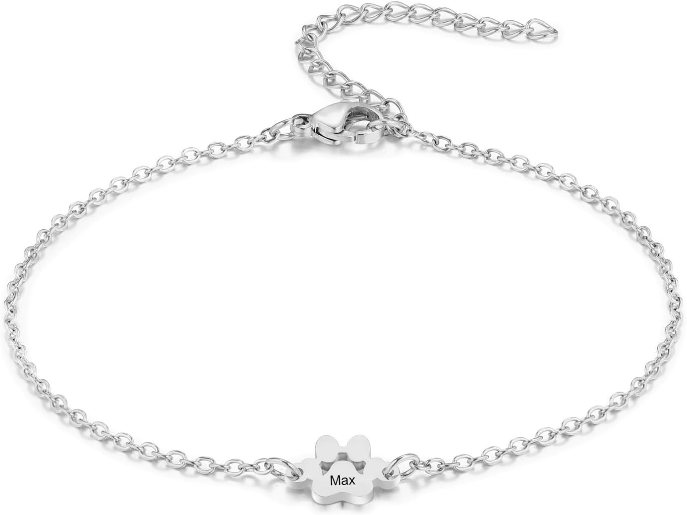 MeMeDIY Personalized Paw Print Bracelet for Women Engraved 1-5 Names Dog Cat Pet Paw Bracelet Adjustable Chain Dog Jewelry Memorial Gifts for Pet Lovers
