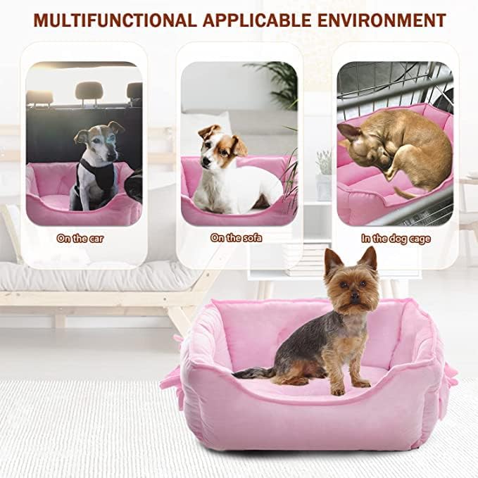 pawstrip Cute Princess Dog Bed Pink Puppy Bed for Small Dogs Breathable Cat Couch Bowknot Pet Cushion Comfortable Kitten Nest Girl Doggy Sofa, Waterproof Bottom (Pink)