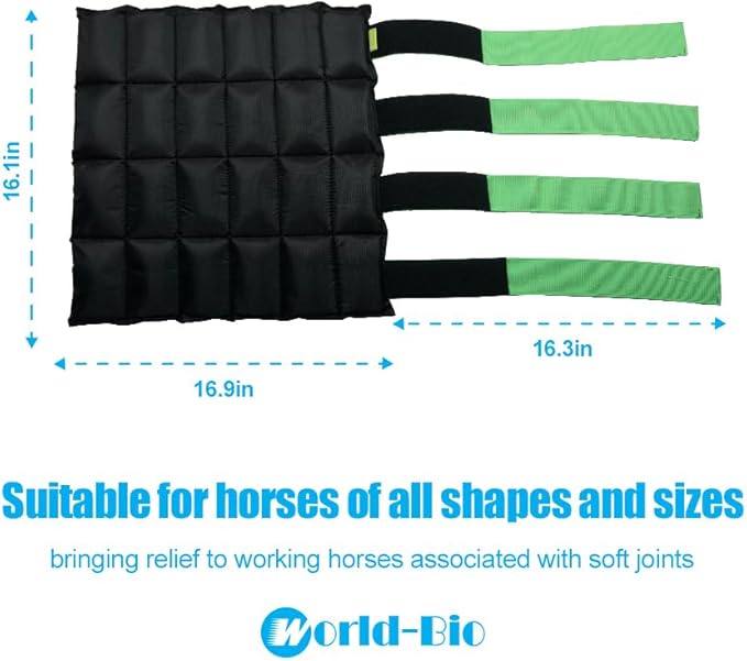 WORLD-BIO Horse Ice Boots Set of 2 /Horse Ice Pack for Injuries, Therapy Full Leg Ice Boot Cold Pack with Flexible Straps for Hock, Ankle, Knee, Legs and Hooves, 16.9'' x 16.1'' Green