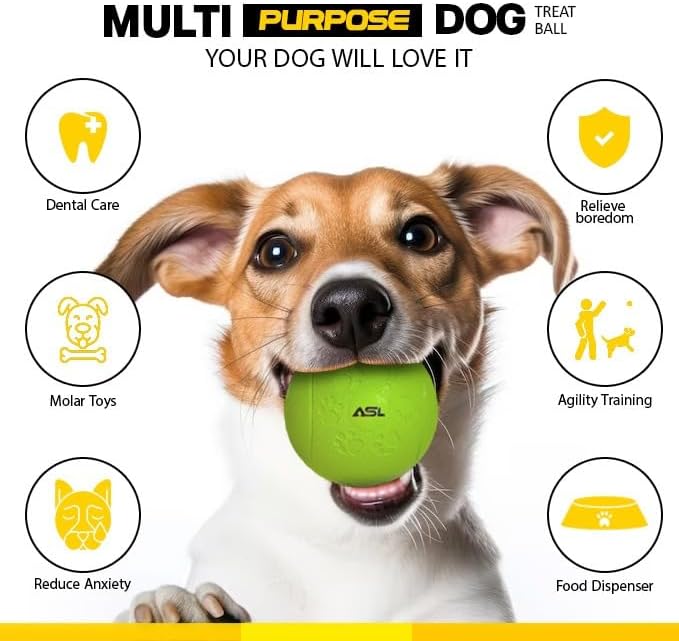 ASL Interactive Dog Treat Ball, 2-Pack Durable Chew Balls for Puppies and Dogs Enrichment Toys for Large Dogs & Small Dogs, Durable Balls for Teeth Cleaning/IQ Training/Chewing