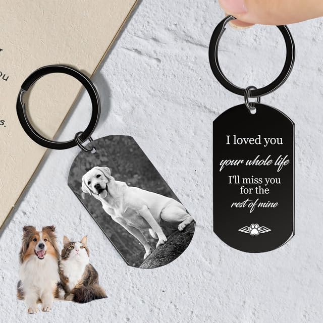 Personalized Dog Keychain Memorial Gifts for loss of dog - Custom Pet Photo Keychain in Memory of Dogs & Cats, Sympathy Gift For Pet Passed Away
