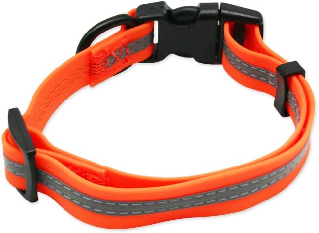 NIMBLE Dog Collar Waterproof Pet Collars Anti-Odor Durable Adjustable PVC & Polyester Soft with Reflective Cloth Stripe Basic Dog Collars S/M/L Sizes (Small (9.45”-14.17”inches), Orange)