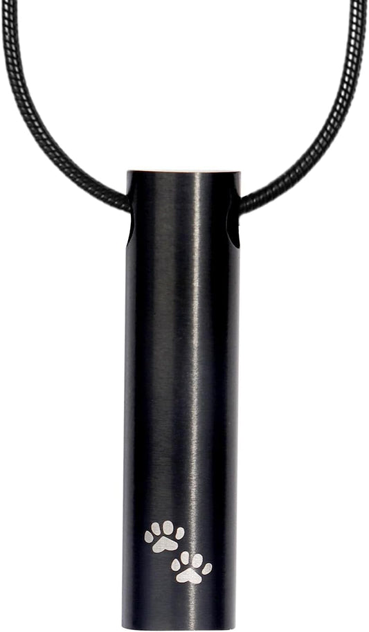 HappyTails Pet Cremation Jewelry, Urn Necklace for Ashes of Dogs&Cats, Memorial Locket Pendant with Filling Kit, Funeral Keepsake Cremation Jewelry for Women&Men, Black with Paw Print