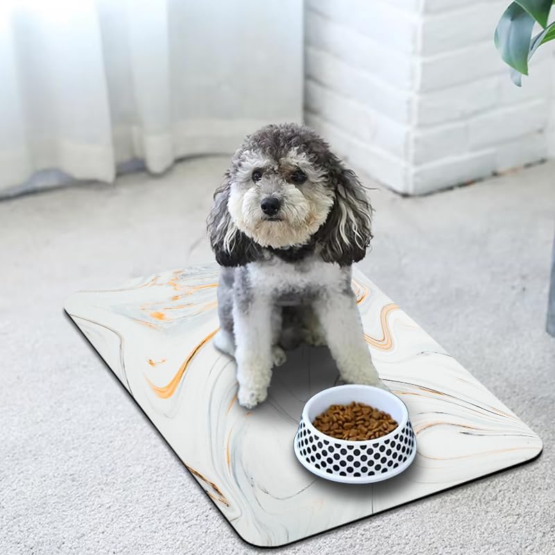 Dog Food Mats for Floors Waterproof, Dog Cat Water Bowl Mats Pet Feeding Absorbent Mat Dog Cat Pet Placemats for Food and Water Marble 16 * 24 inch