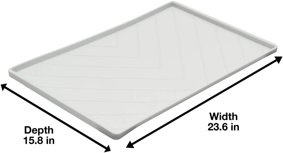 Messy Mutts Silicone Non-Slip Dog Bowl Mat with Raised Edge and Two Sides Reinforced with Metal Rods | Dog/Cat Bowl Mat with Spill-Proof Lip | Large, 24” x 16” | Light Grey