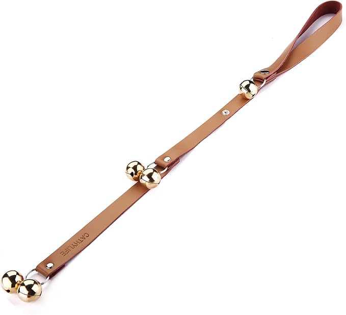 Leather Dog Doorbells for Door Knob/Potty Training/Go Outside, Length Adjustment Copper Dog Bell, Housetraining Hanging Bell, Brown Leather Golden Bells.