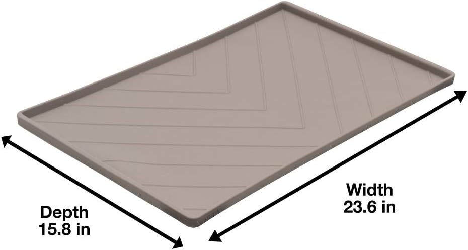 Messy Mutts Silicone Non-Slip Dog Bowl Mat with Raised Edge and Two Sides Reinforced with Metal Rods | Dog/Cat Bowl Mat with Spill-Proof Lip | Large, 24” x 16” | Dark Grey