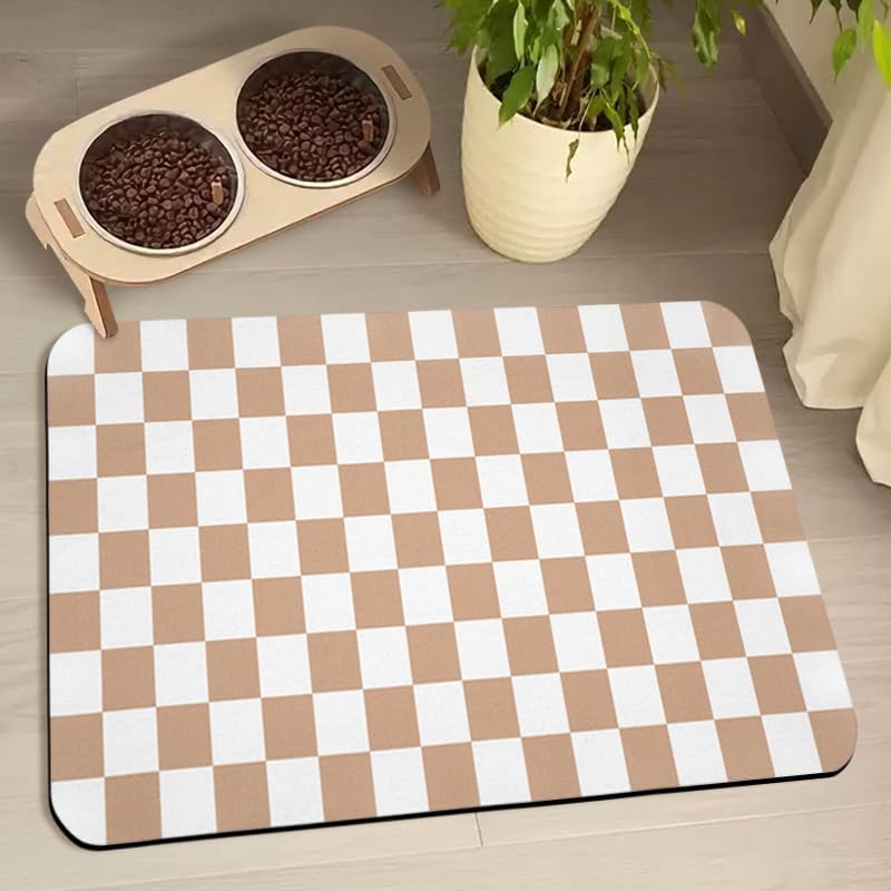Dog Food Mats for Floors Waterproof, Pet Water Bowl Mats Pet Feeding Absorbent Placemats Plaid 17 * 30 inch