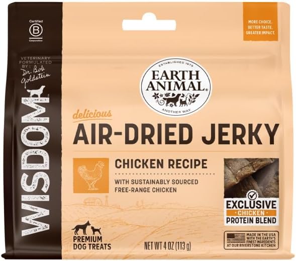 Earth Animal Wisdom Air-Dried Jerky Chicken Recipe | Dog Treats | Dog Snacks | Premium Natural Chicken Jerky Strips | 4 oz | Made in the USA (Pack of 1)