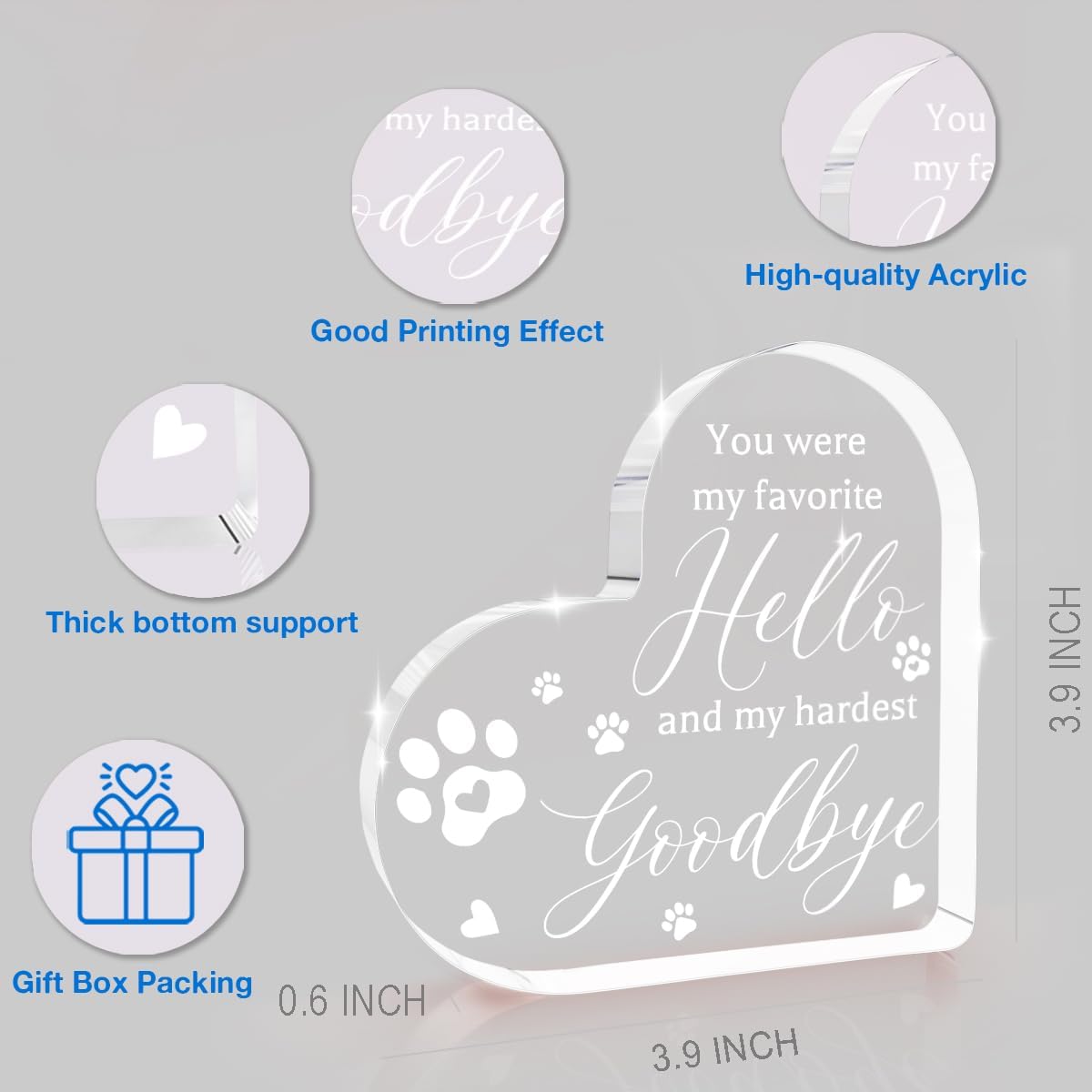 Dog Memorial Ornament Pet Memorial Gifts for Dogs Loss of Dog Sympathy Gift Heart Shape Acrylic Sign Pet Commemoration Acrylic Heart Plaque for Home Farmhouse Office Desktop