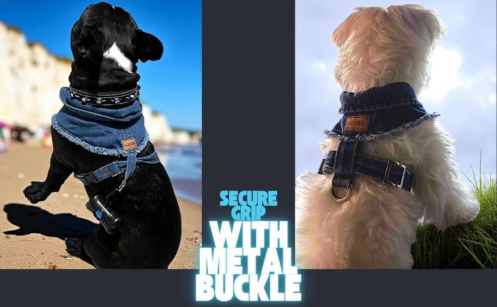 Dog Harness for Small Dogs, Pet Vest for Cats & Small Breeds, Adjustable Denim Harness, No Pull Dog Vest, Handmade Cotton Harness for Medium & Large Dogs (Denim M)