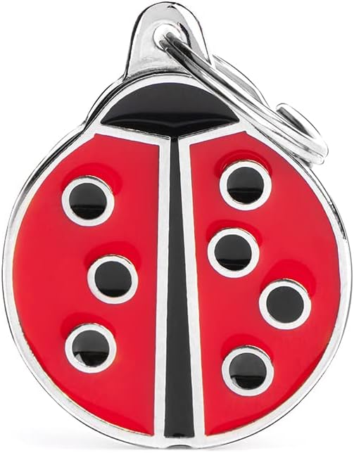 My Family Personalized Pet ID Tag Made in Italy, Big Ladybug, Free Engraving, Hand Enamelled in Metal, Charms Collection, 31X41 Mm