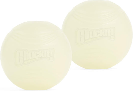 Chuckit! Glow in the Dark Bouncy Balls - Ball for Dogs, Chuckit Dog Toy, Max Glow Balls - Medium, 2.5 Inch Pack of 2