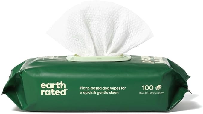Earth Rated Pet Wipes for Dogs and Cats, Hypoallergenic, Cleaning and Hydrating, for Grooming Paws, Body and Butt, Unscented, 100 Count