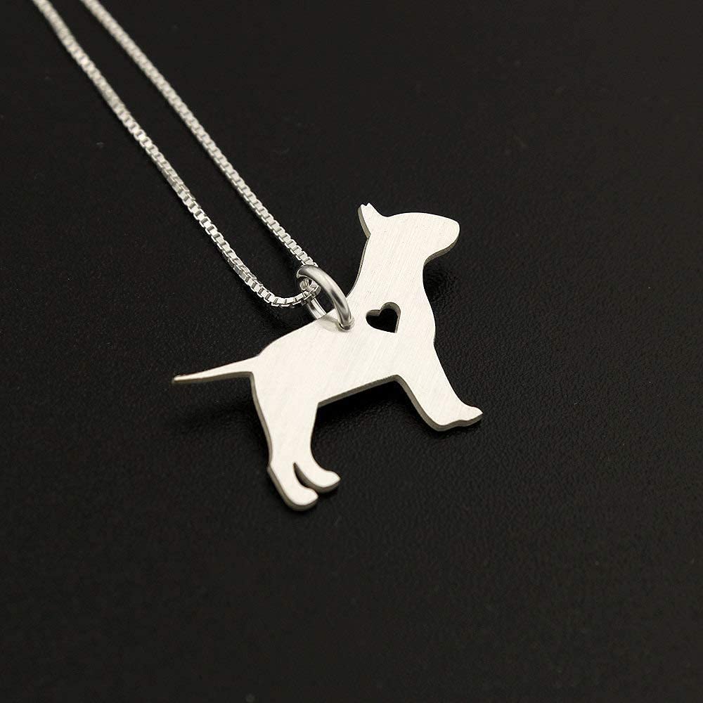 Bull Terrier necklace sterling silver dog breeds pendant w/Heart - Love Pet Jewelry Italian chain Women Best Cute Gift, Memorial Gift Engravable