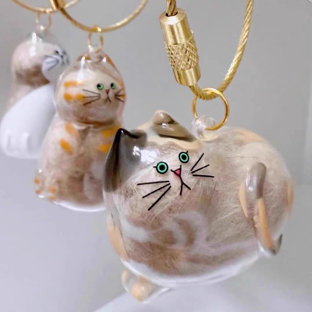 Cat Hair Holder Pet Furs Storage Transparent Bottle DIY Cute Pet Memorial Gifts Pendant 2PCS Creative Gift for Cat Lovers (Orange cat Style)