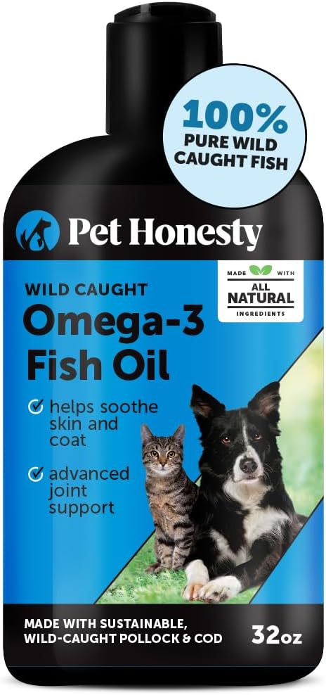 Omega 3 Fish Oil Supplement for Dogs & Cats (32oz), Wild Caught Omega 3 Fish Oil for Skin and Coat Health, Supports Shedding, Skin & Coat, Immunity, Joint, Brain & Heart, EPA + DHA