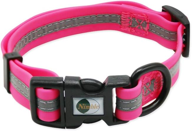 NIMBLE Dog Collar Waterproof Pet Collars Anti-Odor Durable Adjustable PVC & Polyester Soft with Reflective Cloth Stripe Basic Dog Collars S/M/L Sizes (Small (9.45”-14.17”inches), Pink)