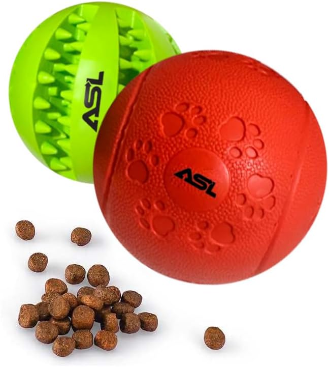 ASL Interactive Dog Treat Ball, 2-Pack Durable Chew Balls for Puppies and Dogs Enrichment Toys for Large Dogs & Small Dogs, Durable Balls for Teeth Cleaning/IQ Training/Chewing