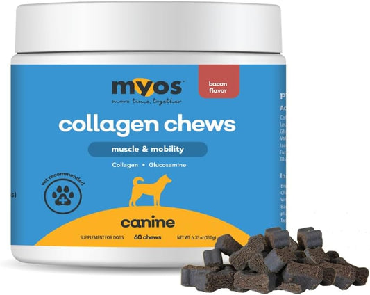 MYOS Canine Muscle & Mobility Chews – Collagen & Glucosamine for Dogs - Bacon Flavor Joint Supplement for Muscle, Bone & Joint Support, 60 Count