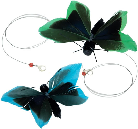 Cat Insect Feather Toys Replacement - 2 Pcs Handmade Natural Butterfly - Cat Toy Wand Refills - Interactive Kitten Teaser Wand Attachments - Cat Toys for Indoor Cats Play