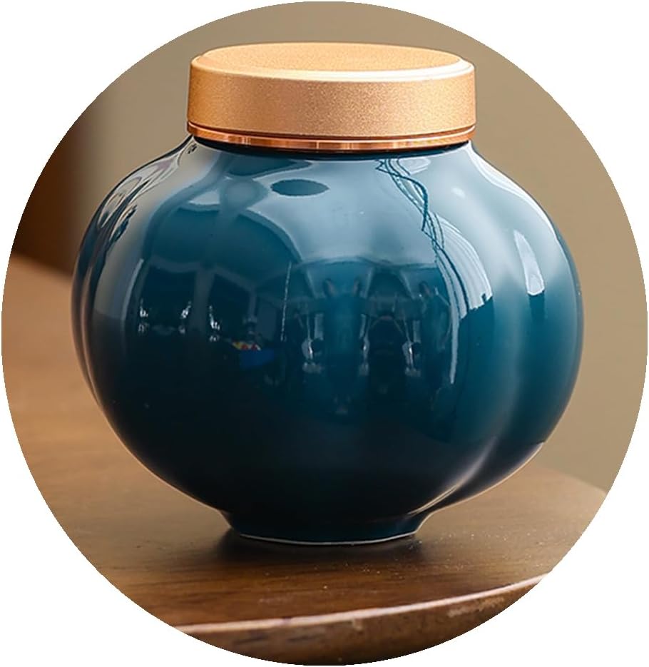 Fermus Memorial Pet Ashes Urn for Small Animal, Ceramics Memorial Keepsake Urns for Cats and Dogs, Hold 5.4 oz (160ml), Ceramics with Metal Lid (Pumpkin Shape Forest Green)