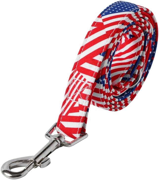 American Flag Dog Leash - Premium Nylon, Durable & Comfortable, 360° Rotating Metal Clip, Anti-Tangle Design, Ideal for Small to Medium Dogs (Leash L)