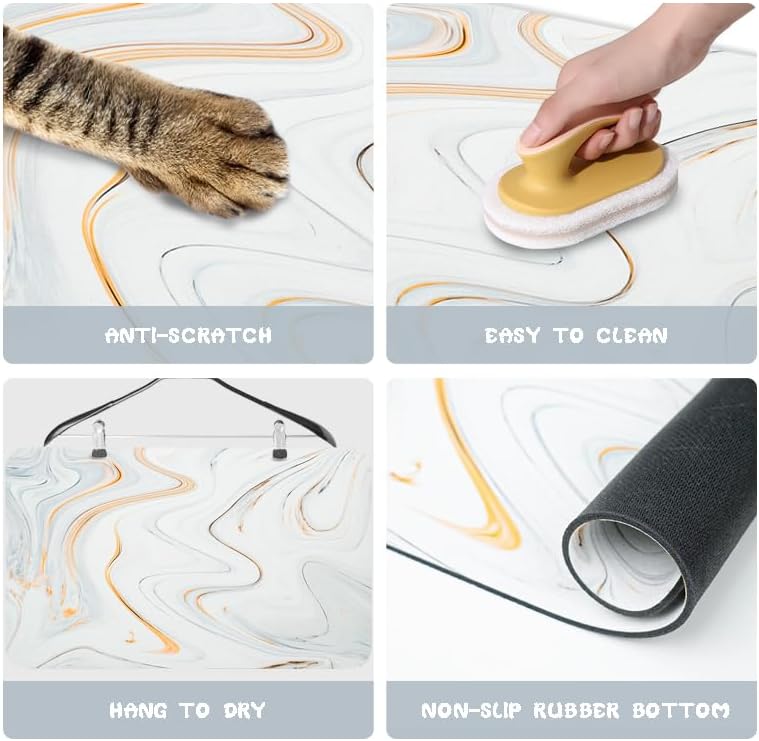 Dog Food Mats for Floors Waterproof, Dog Cat Water Bowl Mats Pet Feeding Absorbent Mat Dog Cat Pet Placemats for Food and Water Marble 24 * 32 inch