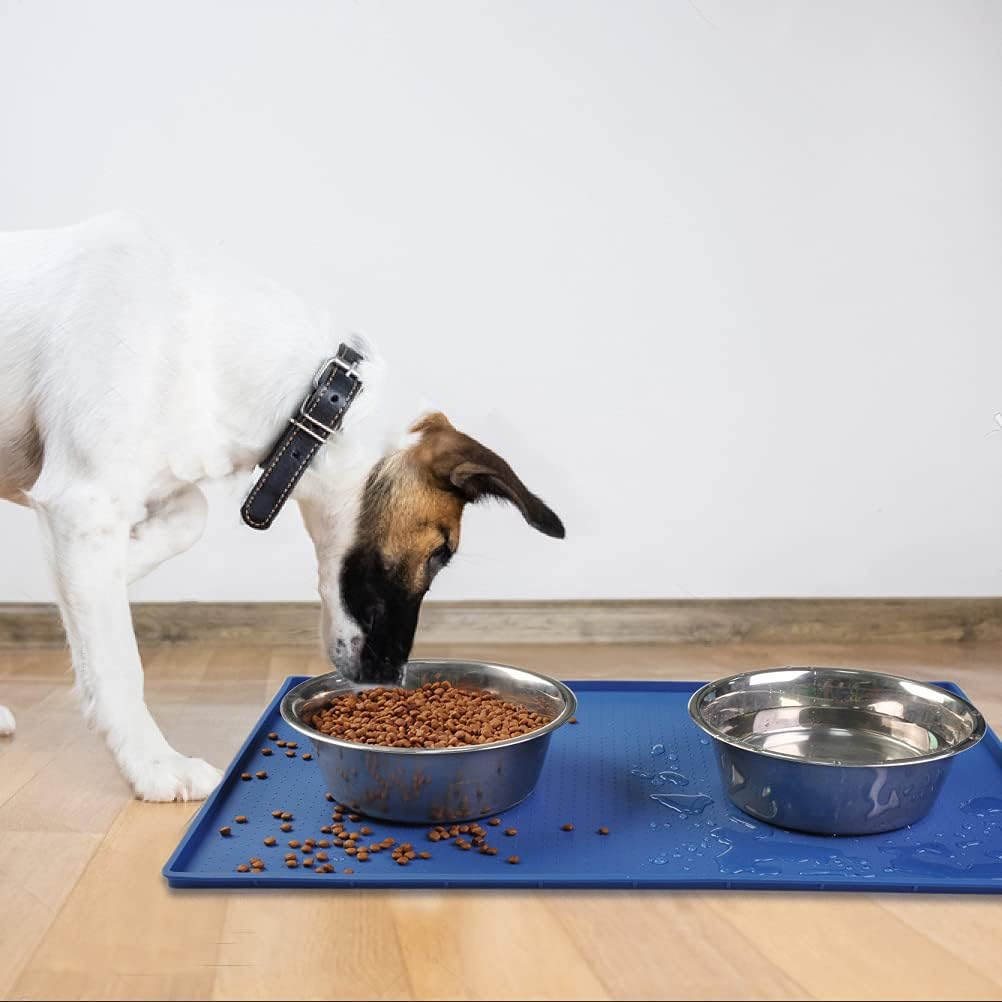 Mofason Pet Food Mat Waterproof Dog Mat 24”x16” Large – 0.5” inch Raised Edge, Pet Cat Silicone Feeding Placemat Water Bowl Tray for Floors, Nonslip Washable Dog Mat for Food and Water