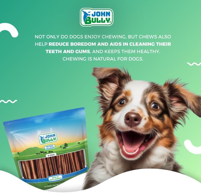 john bully Collagen Stick 6" 25PK, The Best Option for Your Dog, 100% Natural, Rich in Protein, Highly Digestible, Gluten Free,Premium Grade Quality,Odor Free The Real Collagen