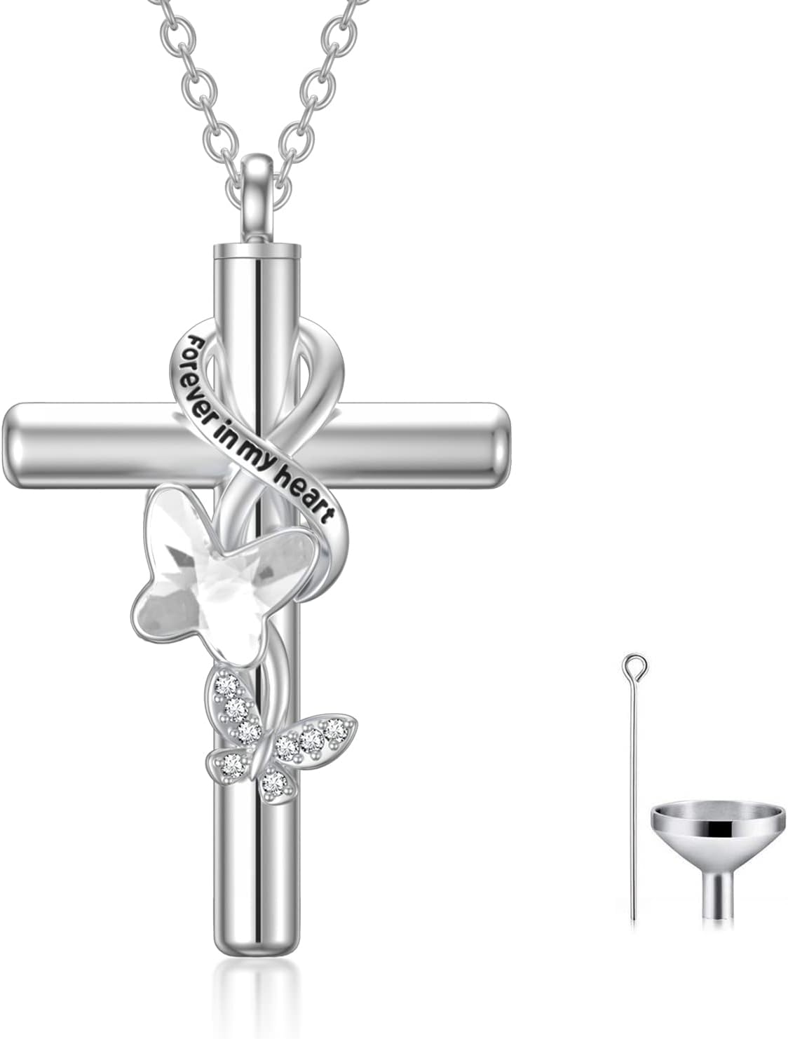 Cross Urn Necklace for Ashes 925 Sterling Silver Cremation Jewelry with Funnel Filler Kit Ashes Necklace for Human Women Girl Pets