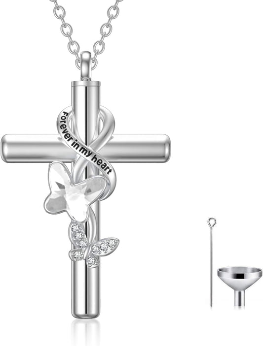 Cross Urn Necklace for Ashes 925 Sterling Silver Cremation Jewelry with Funnel Filler Kit Ashes Necklace for Human Women Girl Pets