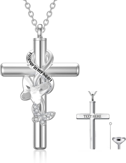 Cross Urn Necklace for Ashes 925 Sterling Silver Cremation Jewelry with Funnel Filler Kit Ashes Necklace for Human Women Girl Pets