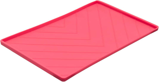 Messy Mutts Silicone Non-Slip Dog Bowl Mat with Raised Edge and Two Sides Reinforced with Metal Rods | Dog/Cat Bowl Mat with Spill-Proof Lip | Large, 24” x 16” | Watermelon